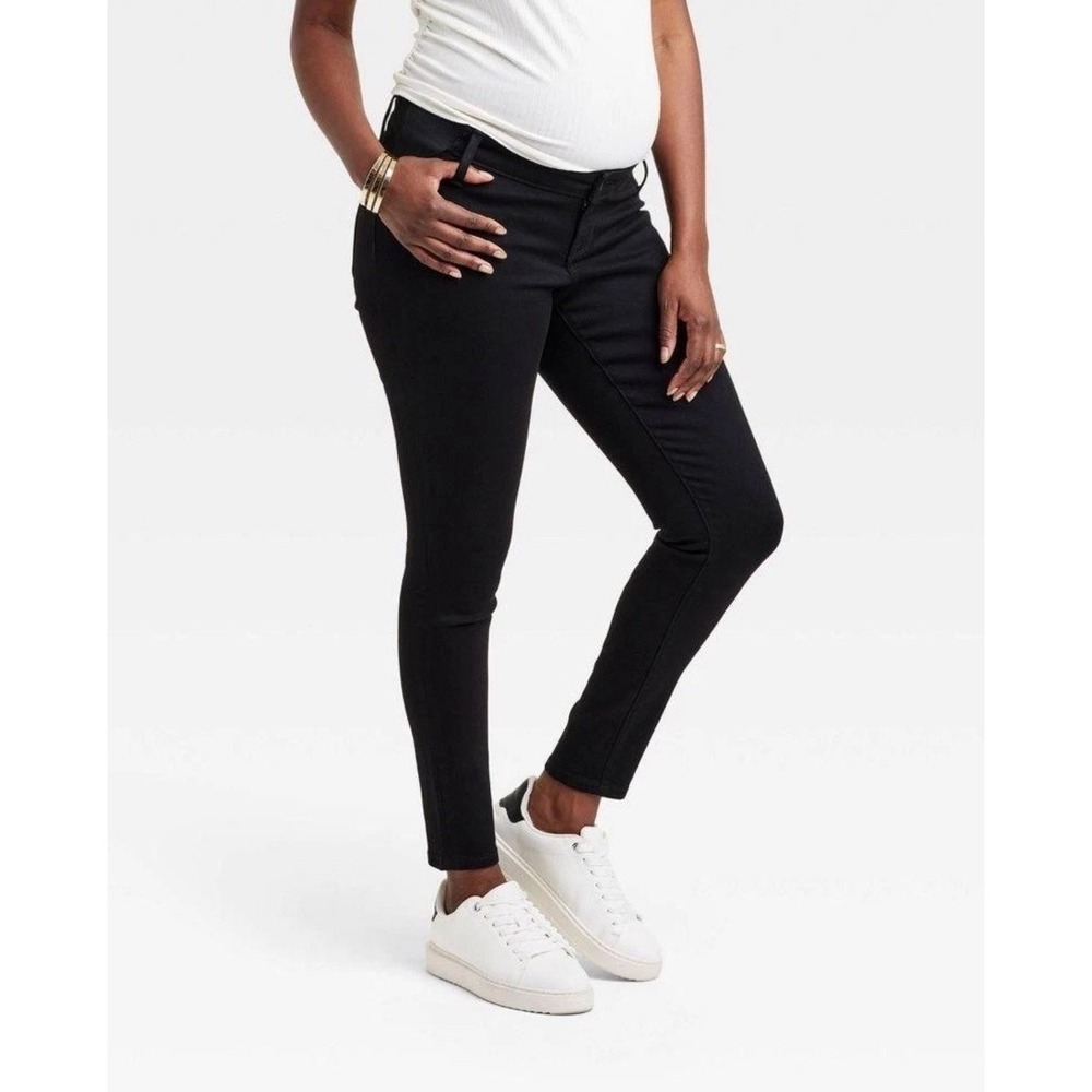 Isabel Maternity Skinny Black Jeans w Expandable Side Panel Under Belly Size 4